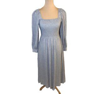 NWT Madewell Gray Lucie Long-Sleeve Smocked Midi Dress in Wool Gauze Size XXS